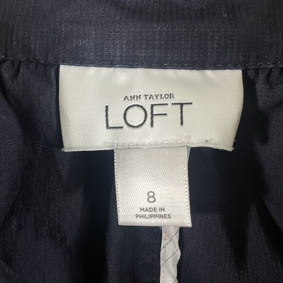 Ann Taylor Loft Jacket Belted Blazer 3/4 Sleeve Button Up Navy Women's Size 8 - Picture 2 of 9